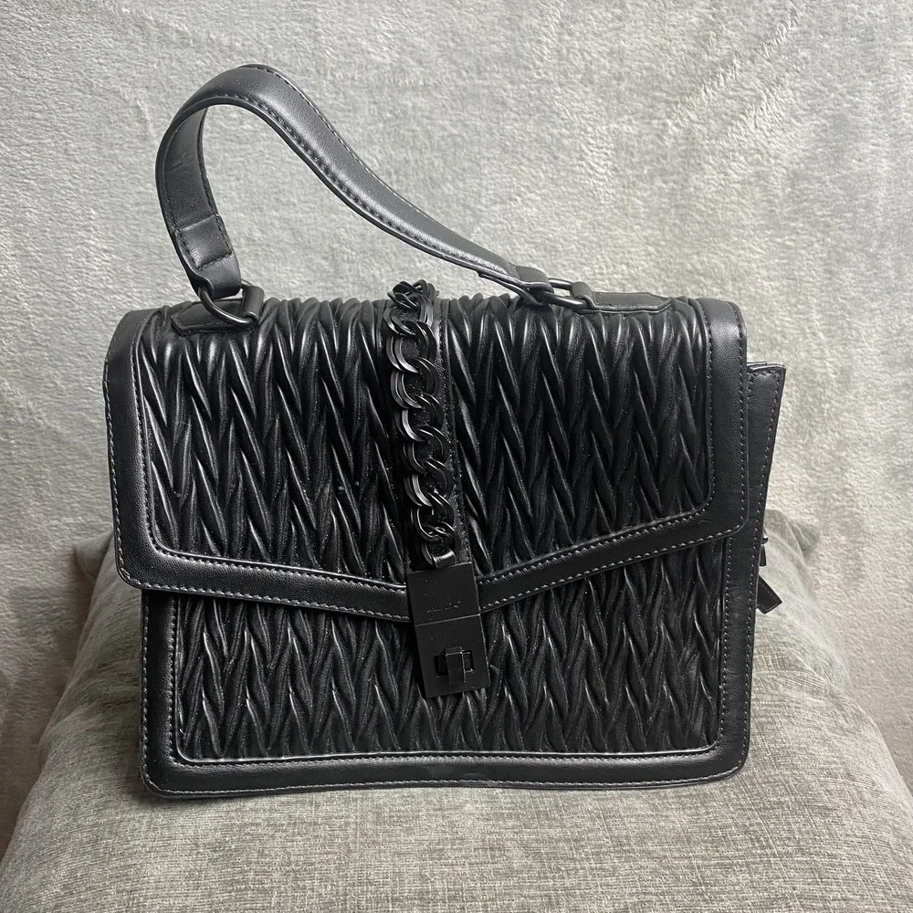Aldo Black Quilted Leather Shoulder Bag with Chain Strap